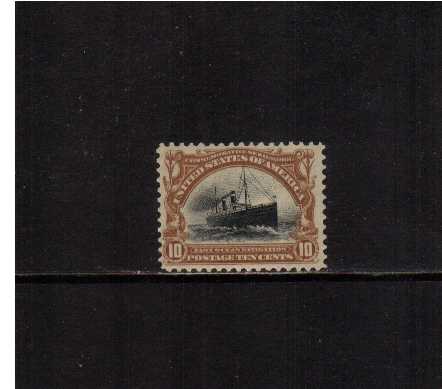 view larger image for Commemoratives 1901 Pan American - Early Period Commemoratives: SG Number 305 / Scott Number 10c Steamship (1901) - A superb lightly mounted mint stamp with a trace of a hinge