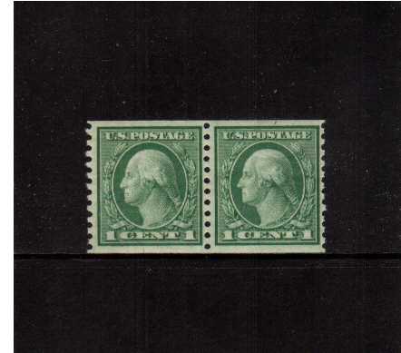 view larger image for The Washington - Franklin Issues 1916-1919 No Wmk - Rotary Press Coils: SG Number 497pr / Scott Number 1c (1916) - George Washington<br/>
Coil - Imperforate x Perforation 10<br/>A superb unmounted mint pair