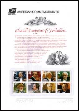 view larger image for Commemorative Panels Commemorative Panels: SG Number 3353-3360 / Scott Number Panel Number 522 (1997) - Classical Composers and Conductors