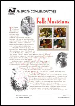 view larger image for  : SG Number 3444-3447 / Scott Number 3212-3215 (1998) - Folk Musicians<br/><br/>
<b>COMMEMORATIVE PANEL</b>