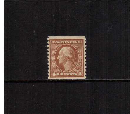 view larger image for The Washington - Franklin Issues 1916-1919 No Wmk - Rotary Press Coils: SG Number 502 / Scott Number 4c (1916) - George Washington<br/>
Coil - Imperforate x Perforation 10<br/>
Lightly mounted mint single
