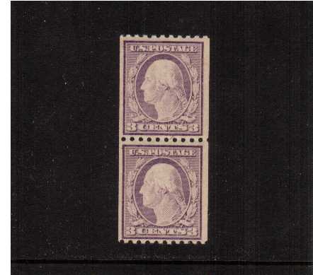 view larger image for The Washington - Franklin Issues 1916-1919 No Wmk - Rotary Press Coils: SG Number 496pr / Scott Number 3c - Type I (1916) - George Washington<br/>
Coil - Perforation 10 x Imperforate<br/>Superb unmounted mint pair