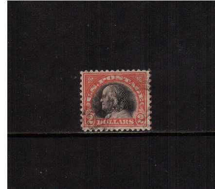 view larger image for The Washington - Franklin Issues 1917-1919 No Wmk - Flat Press - Perf 11: SG Number 526 / Scott Number $5 Orange Red and Black (1917) - Ben Franklin<br/>
A superb fine used single very lightly cancelled. Pretty!
