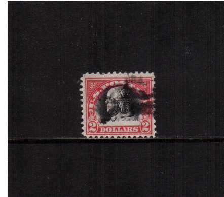view larger image for The Washington - Franklin Issues 1920 No Wmk - Perf 11: SG Number 527 / Scott Number $2 Carmine and Black (1920) - A good sound used stamp mostly cancelled clear of profile.