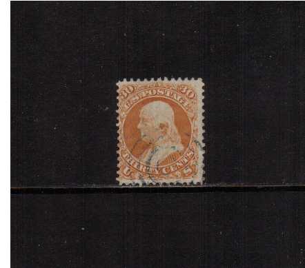 view larger image for Early Issues To 1906 Early Issues To 1906: SG Number 67 / Scott Number 30c Ben Franklin (1861) - A superb fine used stamp very lightly cancelled. Bright a fresh with full perforations.