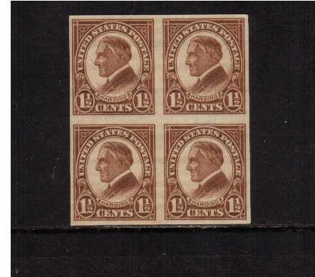 view larger image for  : SG Number 630 / Scott Number 631 (1926) - Warren G. Harding<br/>
Rotary Press - Imperforate<br/>
A superb unmounted mint block of four