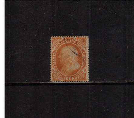 view larger image for Early Issues To 1906 Early Issues To 1906: SG Number  / Scott Number 30c Ben Franklin (1860) - A very fine used single cancelled across the NE corner with good centering and colour.