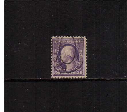 view larger image for The Washington - Franklin Issues 1908-1909 Double Line Wmk Perf 12: SG Number 348 / Scott Number 50c (1908) - A superb fine used single, very pretty!