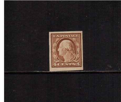 view larger image for The Washington - Franklin Issues 1908-1909 Double Line wmk - Imperforate: SG Number 353 / Scott Number 4c Orange Brown (1908) - George Washington<br/>
a lightly mounted mint single