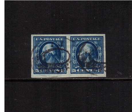 view larger image for The Washington - Franklin Issues 1908-1909 Double Line wmk - Imperforate: SG Number 354 / Scott Number 5c Blue (1908) - George Washington<br/>
a superb fine used pair