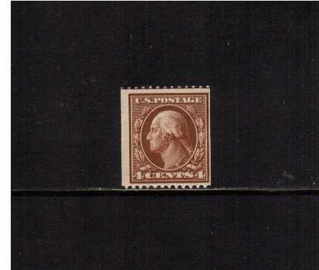 view larger image for The Washington - Franklin Issues 1908-1909 Double Line wmk - Coils: SG Number 357 / Scott Number 4c (1908) - George Washington<br/>
Coil - Perforation 12 x Imperforate<br/>
A superb unmounted mint single with usual centering for these coil issues