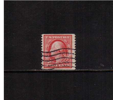view larger image for The Washington - Franklin Issues 1908-1909 Double Line wmk - Coils: SG Number 360 / Scott Number 2c (1908) - George Washington<br/>
Coil - Imperforate x Perforation 12<br/>
A superb fine used single with usual centering for these coil issues
