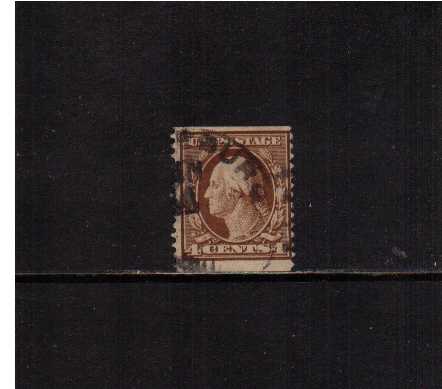 view larger image for The Washington - Franklin Issues 1908-1909 Double Line wmk - Coils: SG Number 361 / Scott Number 4c (1908) - George Washington<br>
Coil - Imperforate x Perforation 12<br/>
A used single with usual centering for these coil issues