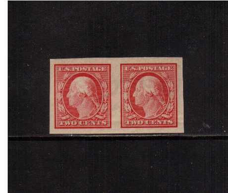 view larger image for The Washington - Franklin Issues 1910-1911 Single Line Wmk - Imperforate: SG Number 391 / Scott Number 2c (1911) - George Washington<br/>
A fine mounted mint pair.