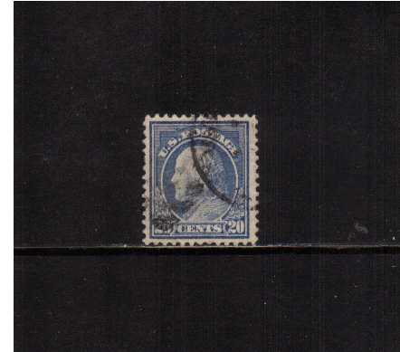 view larger image for The Washington - Franklin Issues 1912-1914 Single Line Wmk - Perf 12: SG Number 414 / Scott Number 20c Ultramarine (1912) - Ben Franklin<br/>
A fine used stamp with shortish perforation at left. Scace stamp.