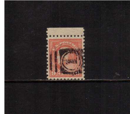 view larger image for The Washington - Franklin Issues 1914-1915 Single Line Wmk - Flat Press - Perf 10: SG Number 440 / Scott Number 9c (1914) - Ben Franklin<br/>
A superb fine used top marginal single