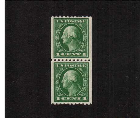 view larger image for The Washington - Franklin Issues 1914 Single Line Wmk - Flat Press Coils: SG Number 448pr / Scott Number 1c x2 (1914) - George Washington<br/>
Coil - Perforation 10 x Imperforate<br/>
A superb unmounted mint pair with superb centering