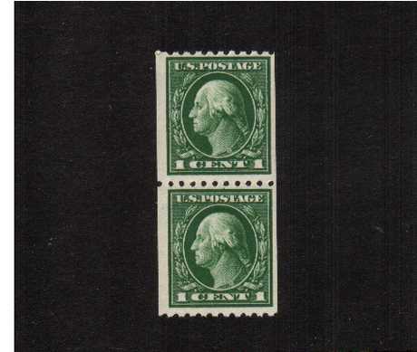 view larger image for The Washington - Franklin Issues 1914 Single Line Wmk - Flat Press Coils: SG Number 448pr / Scott Number 1c x2 (1914) - George Washington<br/>
Coil - Perforation 10 x Imperforate<br/>
A superb unmounted mint pair