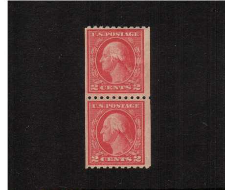 view larger image for The Washington - Franklin Issues 1914 Single Line Wmk - Flat Press Coils: SG Number 449pr / Scott Number 2c (1914) - George Washington<br/>
Coil - Perforation 10 x Imperforate<br/>
A superb unmounted mint pair