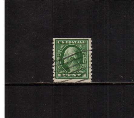 view larger image for The Washington - Franklin Issues 1914 Single Line Wmk - Flat Press Coils: SG Number 450 / Scott Number 1c (1914) - George Washington<br/>
Coil - Imperforate x Perforation 10 <br/>
A superb fine used single