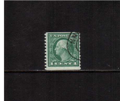 view larger image for The Washington - Franklin Issues 1915 Single Line Wmk - Rotary Press Coils: SG Number 458 / Scott Number 1c Green (1915) - George Washington<br/>
Coil - Imperforate x Perforation 10<br/>
A good used single