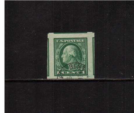 view larger image for The Washington - Franklin Issues 1917 No Wmk - Flat Press - Imperforate: SG Number 487 / Scott Number 1c (1917) - George Washington<br/>
A stunning superb fine used cancelled clear of profile with a crisp circular date stamp showing parts of FIVE adjoining stamps! A gem!