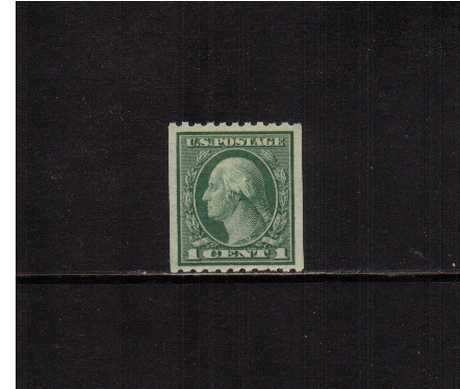 view larger image for The Washington - Franklin Issues 1916-1919 No Wmk - Rotary Press Coils: SG Number 493 / Scott Number 1c Green (1916) - George Washington<br/>
Coil - Perforation 10 x Imperforate<br/>
A superb unmounted mint single