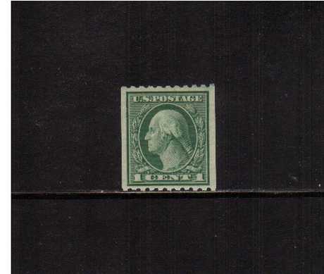 view larger image for The Washington - Franklin Issues 1916-1919 No Wmk - Rotary Press Coils: SG Number 493 / Scott Number 1c Green (1916) - George Washington<br/>
Coil - Perforation 10 x Imperforate<br/>
A superb very lightly mounted mint single