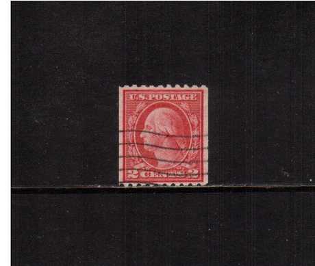 view larger image for The Washington - Franklin Issues 1916-1919 No Wmk - Rotary Press Coils: SG Number 494 / Scott Number 2c Carmine  - Type II (1916) - George Washington<br/>
Coil - Perforation 10 x Imperforate<br/>
A fine used single