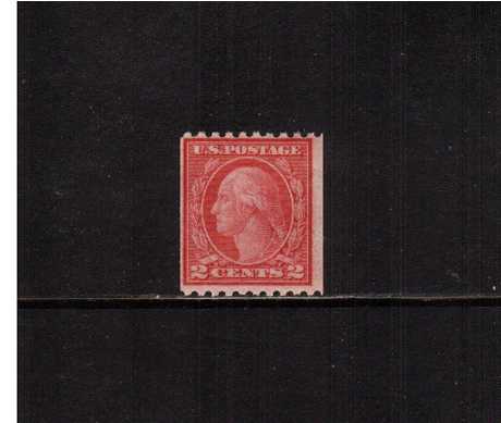view larger image for The Washington - Franklin Issues 1916-1919 No Wmk - Rotary Press Coils: SG Number 495 / Scott Number 2c Carmine - Type III (1916) - George Washington<br/>
Coil - Perforation 10 x Imperforate<br/>
A fine lightly mounted mint single