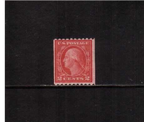 view larger image for The Washington - Franklin Issues 1916-1919 No Wmk - Rotary Press Coils: SG Number 495 / Scott Number 2c Carmine - Type III (1916) - George Washington<br/>
Coil - Perforation 10 x Imperforate<br/>
A superb unmouinted mint single