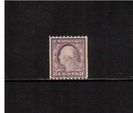 view larger image for The Washington - Franklin Issues 1916-1919 No Wmk - Rotary Press Coils: SG Number 496 / Scott Number 3c  Violet - Type I (1916) - George Washington<br/>
Coil - Perforation 10 x Imperforate<br/>
A fine mounted mint single