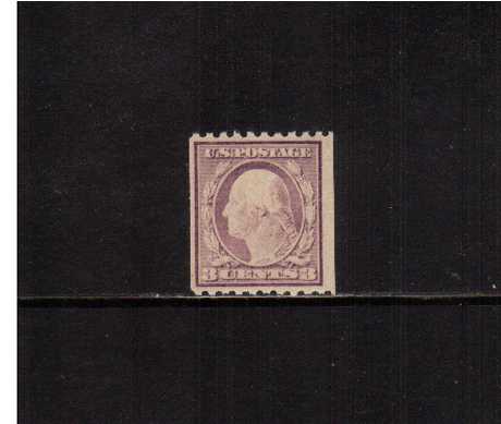 view larger image for The Washington - Franklin Issues 1916-1919 No Wmk - Rotary Press Coils: SG Number 496 / Scott Number 3c Violet  - Type I (1916) - George Washington<br/>
Coil - Perforation 10 x Imperforate<br/>
A superb unmounted mint stamp.