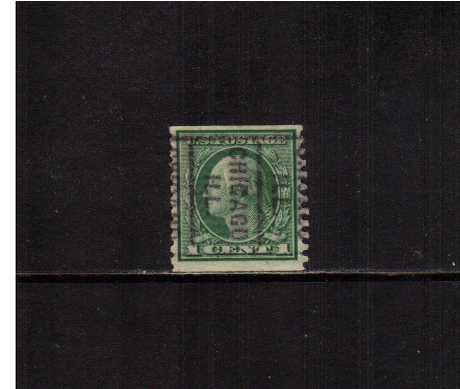view larger image for The Washington - Franklin Issues 1916-1919 No Wmk - Rotary Press Coils: SG Number 497 / Scott Number 1c (1916) - George Washington<br/>
Coil -  Imperforate x Perforation 10<br/>
A fine used single cancelled with a CHICAGO pre cancel