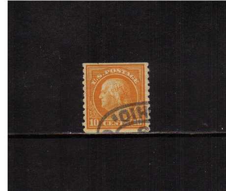 view larger image for The Washington - Franklin Issues 1916-1919 No Wmk - Rotary Press Coils: SG Number 504 / Scott Number 10c (1916) - George Washington<br/>
Coil - Imperforate x Perforation 10<br/>
A stunning superb fine used single cancelled clear of profile.