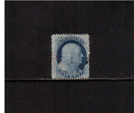view larger image for Early Issues To 1906 Early Issues To 1906: SG Number  / Scott Number 1c - Type V (1857) - An amazing stamp cancelled at left with part of a RED circular date stamp and at right with part of a BLACK circular date stamp. Most unusual and both strikes clear of profile.