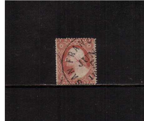 view larger image for Early Issues To 1906 Early Issues To 1906: SG Number  / Scott Number 3c - Type III (1857) - A superb fine usewd single cancelled with part of a date circular date stamp for SAN FRANCISCO.