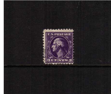 view larger image for The Washington - Franklin Issues 1918-1920 Offset Printings - Perf 11: SG Number 533 / Scott Number 3c Deep Purple - Type IV (1918) - George Washington<br/>
A superb fine used single in a very deep shade