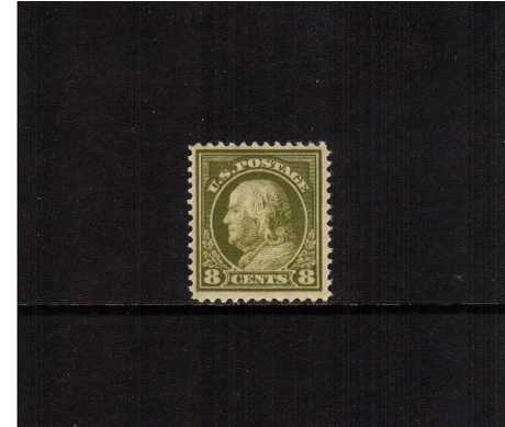 view larger image for The Washington - Franklin Issues 1912-1914 Single Line Wmk - Perf 12: SG Number 409 / Scott Number 8c Olive Green (1912) - George Washington<br/>
A superb very lightly mounted mint stamp