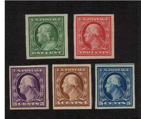 view larger image for The Washington - Franklin Issues 1908-1909 Double Line wmk - Imperforate: SG Number 350-354 / Scott Number 1c to 5c (1908) - George Washington<br/>
A superb unmounted mint set of five