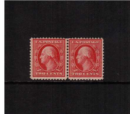 view larger image for The Washington - Franklin Issues 1908-1909 Double Line Wmk Perf 12: SG Number 339 / Scott Number 2c Carmine (1908) - George Washington<br/>
A superb unmounted mint pair