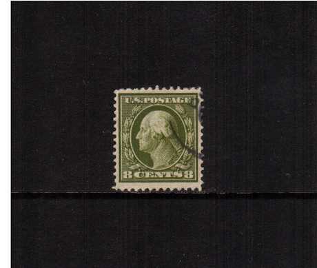 view larger image for The Washington - Franklin Issues 1908-1909 Double Line Wmk Perf 12: SG Number 344 / Scott Number 8c Olive Green (1908) - George Washington<br/>
A superb fine used single cancelled well clear of profile
