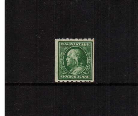 view larger image for The Washington - Franklin Issues 1910-1911 Single Line Wmk - Coils: SG Number 397 / Scott Number 1c Green (1910) - Ben Franklin<br/>
Coil - Perforation 8� x Imperforate<br/>
A superb unmounted mint single