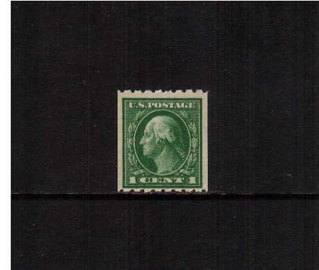 view larger image for The Washington - Franklin Issues 1912 Single Line Wmk - Coils: SG Number 419 / Scott Number 1c Green (1912) - George Washington<br/>
Coil - Perforation 8½ x Imperforate<br/>
A superb unmounted mint single with rasonable centering for this issue