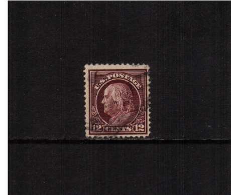 view larger image for The Washington - Franklin Issues 1912-1914 Single Line Wmk - Perf 12: SG Number 422 / Scott Number 12c Claret Brown (1912) - Ben Franklin<br/>
A good used single