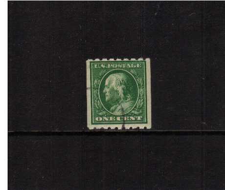 view larger image for The Washington - Franklin Issues 1910-1911 Single Line Wmk - Coils: SG Number 397 / Scott Number 1c Green (1910) - Ben Franklin<br/>
Coil - Perforation 8� x Imperforate<br/>
A superb fine used single