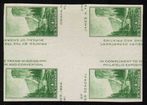 view larger image for Commemoratives 1934-35 National Parks - Early Period Commemoratives: SG Number - / Scott Number 1c (1935) - A superb unmounted mint 'cross gutter' block of four<br/>Imperforate
<br/><br/>
Issued without gum