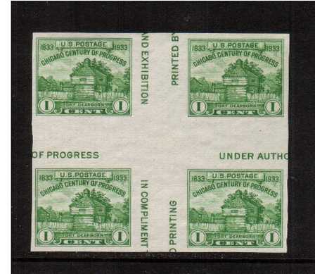 view larger image for Commemoratives 1934-35 National Parks - Early Period Commemoratives: SG Number - / Scott Number 1c (1935) - A superb unmounted mint 'cross gutter' block of four 
<br/>Imperforate
<br/><br/>
Issued without gum