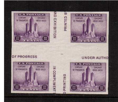 view larger image for Commemoratives 1934-35 National Parks - Early Period Commemoratives: SG Number - / Scott Number 3c (1935) - A superb unmounted mint 'cross gutter' block of four<br/>Imperforate
<br/><br/>
Issued without gum