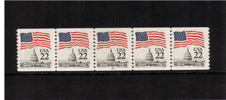 view larger image for Plate Number Coils Plate Number Coils: SG Number 2117 / Scott Number Flag over Capitol (1985) - A superb unmounted mint strip of five showing plate number 18